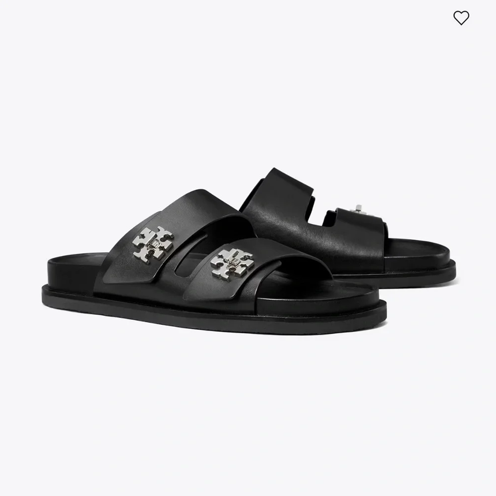 Tory Burch Black Turnlock Sport Slides with Silver Accents